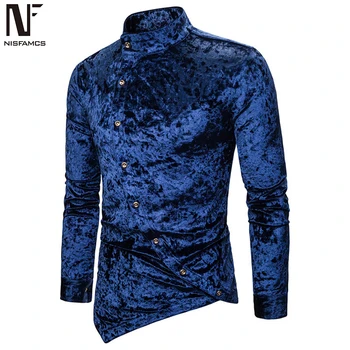 

Irregular Man Shirt Gentleman Elegant Dinner Clothing Stand Collar Tops Novelty Button Male Tuxedo Shirts Long Sleeve Autumn New