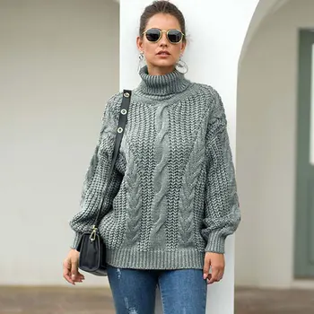 

2020 Autumn Winter Thicken Sweater Women High Neck Sweater Warm Turtleneck Sweater Ladies Female Knitted Sweater Pullover