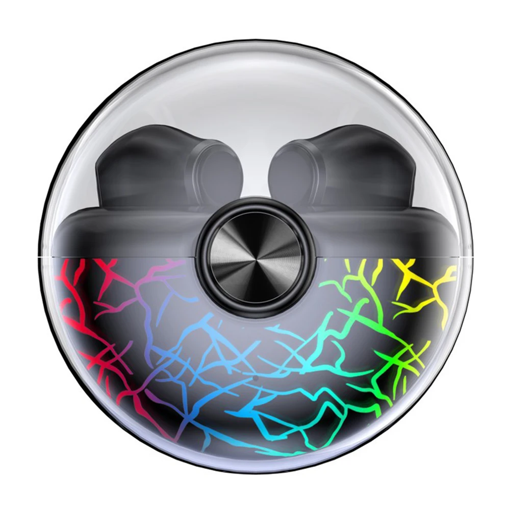 

Transparent Space Capsule Bluetooth Wireless Headset Cracked Colorful Light Headphone Noise Reduction Headset With Microphone