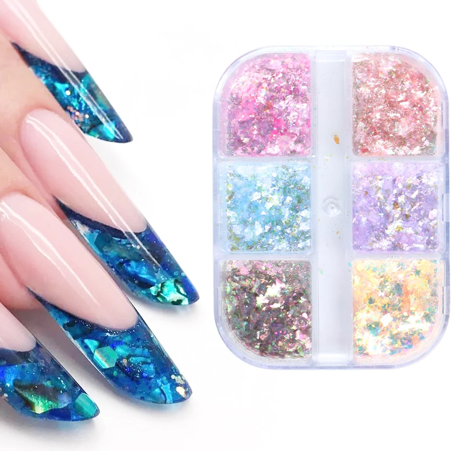 Iridescent Opal Flake Nail Sequins Blue Purple Ultra Thin Snow Velvet