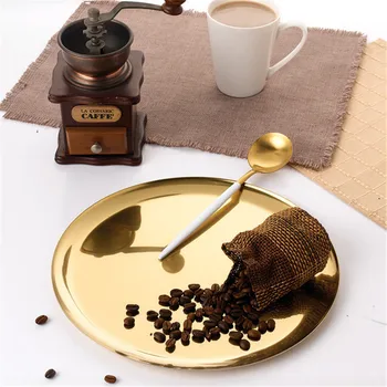 

Scandinavian Golden Storage Tray Chic Colorful Round Metal Plate Vogue Jewelry Display Trays Nordic Dessert Coffee Tea Tray