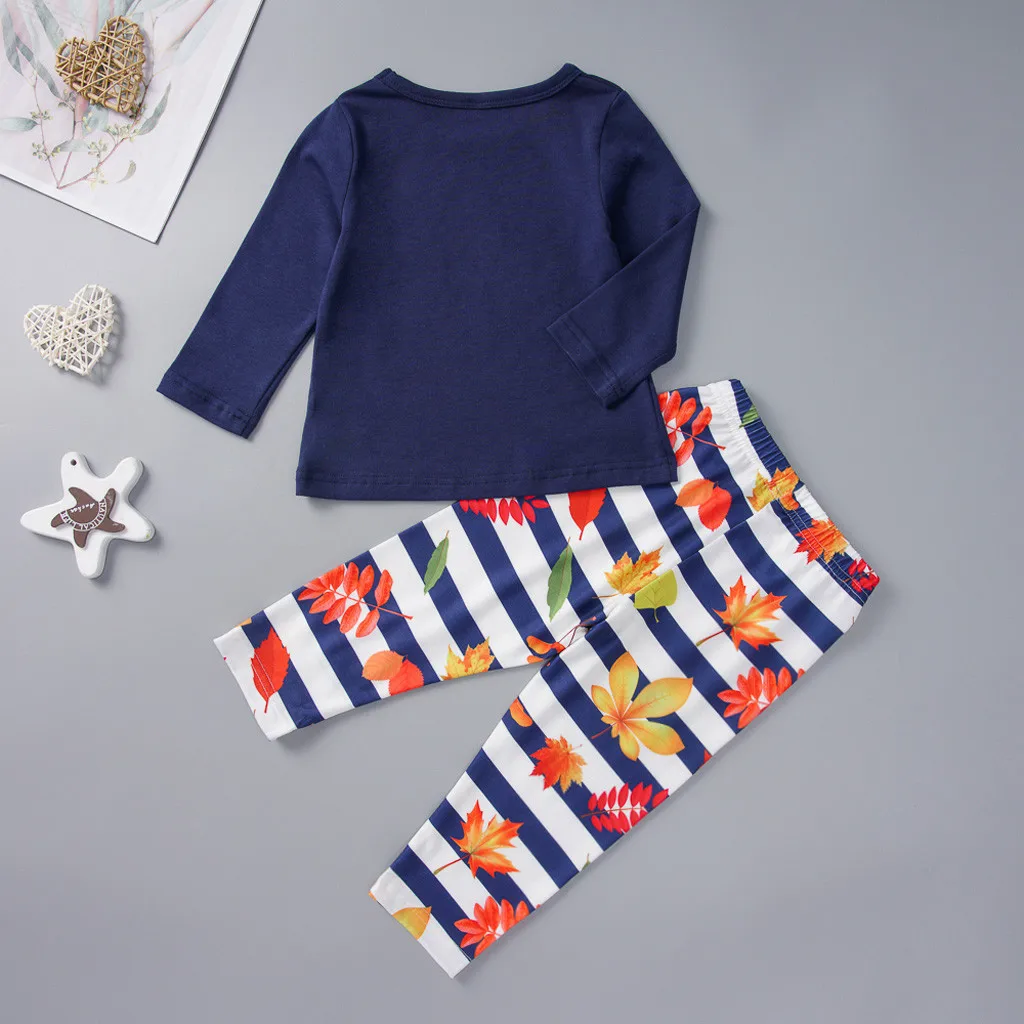 Коллекция года, осенне-зимний комплект детской одежды для маленьких мальчиков и девочек, полосатые штаны с принтом перьев на День Благодарения
