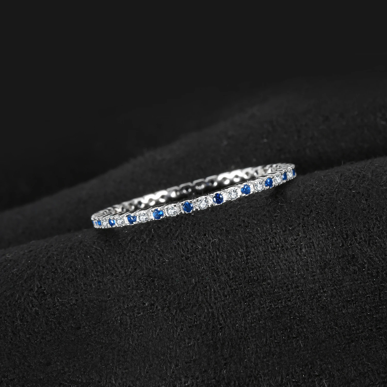 JewelryPalace Created Blue Spinel 925 Sterling Silver Wedding Band Ring for Women Engagement Party Gift Fashion Fine Jewelry - Image 2