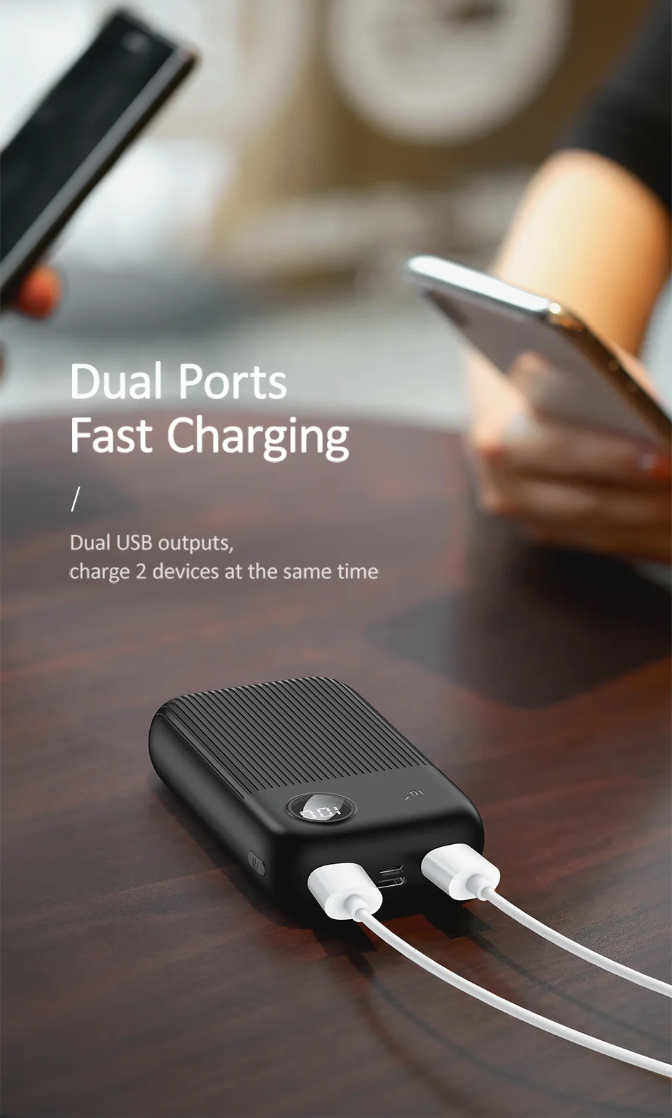 USAMS power Bank 10000 мАч светодиодный цифровой двойной USB 2.1A Быстрая Зарядка power bank портативный внешний аккумулятор для iPhone samsung Xiaomi