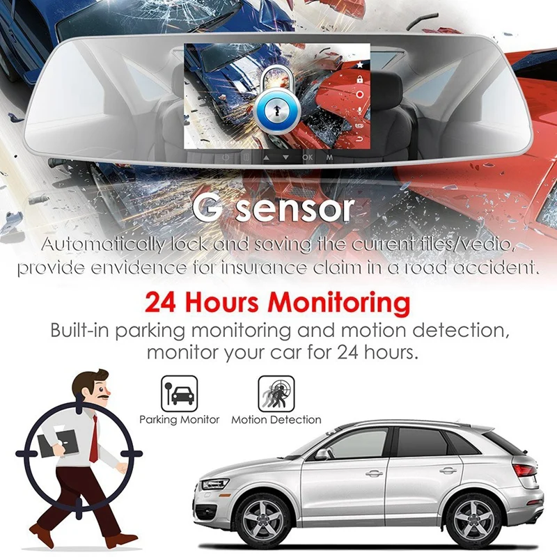 Зеркало Dash Cam 5 дюймов Ips пресс-экран, 1080P двойной объектив Dash Cam 170 градусов широкоугольная Передняя Автомобильная камера и камера заднего вида W