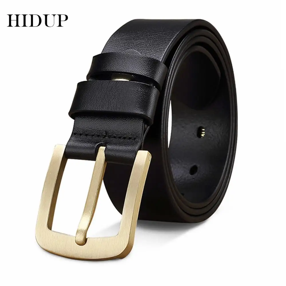 HIDUP Men's Casual Style Brass Pin Buckle Metal Belts Jean Accessories Quality Design Cow Skin Cow Genuine Leather Belt NWJ802