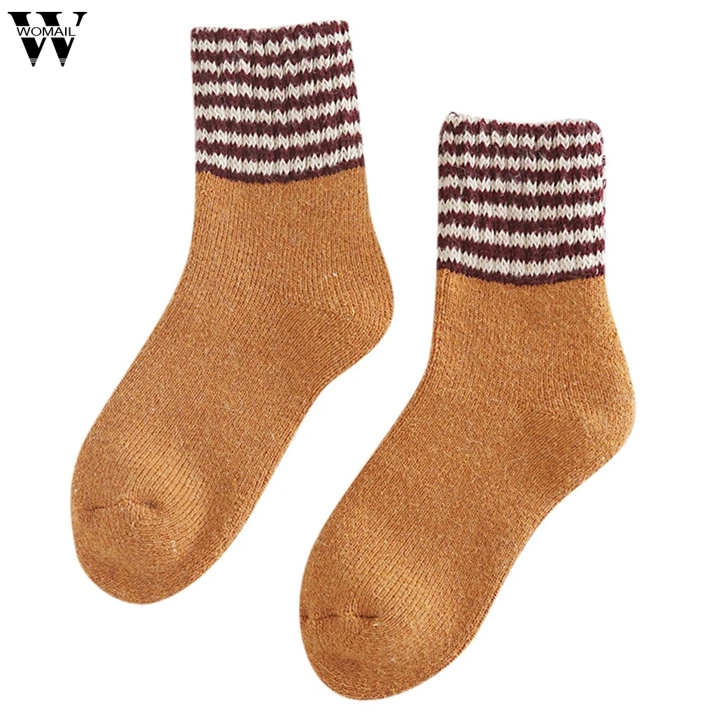 Womail, женские толстые теплые носки, полосатые толстые носки без пятки, повседневные носки, плотные однотонные