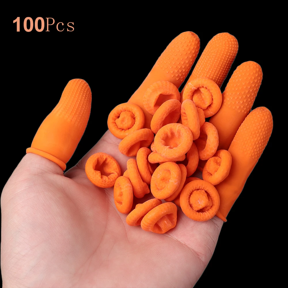 Hot 100PCS Reusable Finger Cover Natural Rubber Gloves Non-slip Latex Finger Cots Fingertips Protector Gloves Disposable Tool