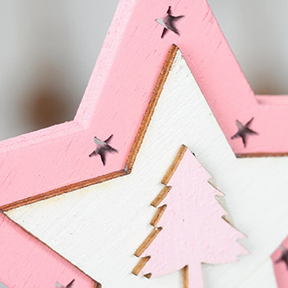 Hot 6Pcs Christmas Durable Star Elk Tree Angle Wood Carving Hanging Pendant Xmas Party Christmas trees kindergarten storesDecora