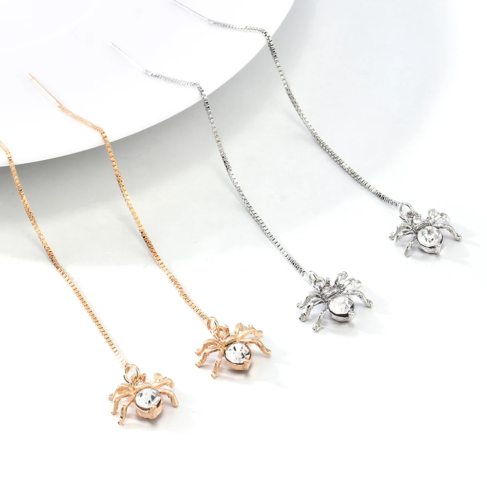 Earrings Pendant Long Chain Dangle for women Crystal Spider Alloy