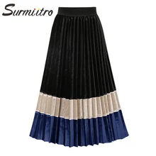 Женская плиссированная юбка длинная из бархата SURMIITRO, юбка миди с высокой талией для женщин на осень-зима