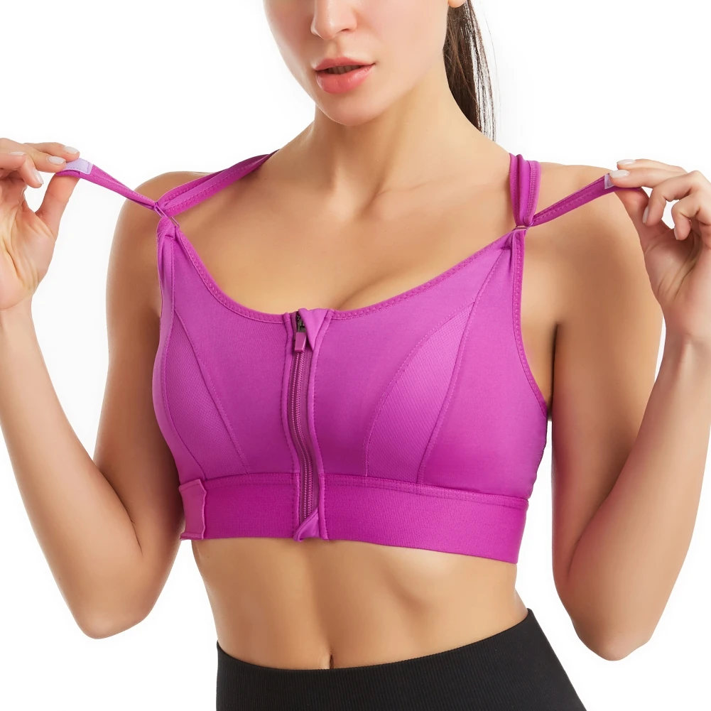 Sports Bras Breathable Zip Front Sports Bra Shockproof Wirefree