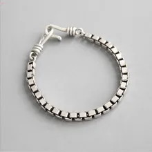 Стиль ювелирных изделий S925 чистого серебра браслет ретро старый 4 мм коробка цепи тайский серебряный браслет для влюбленных