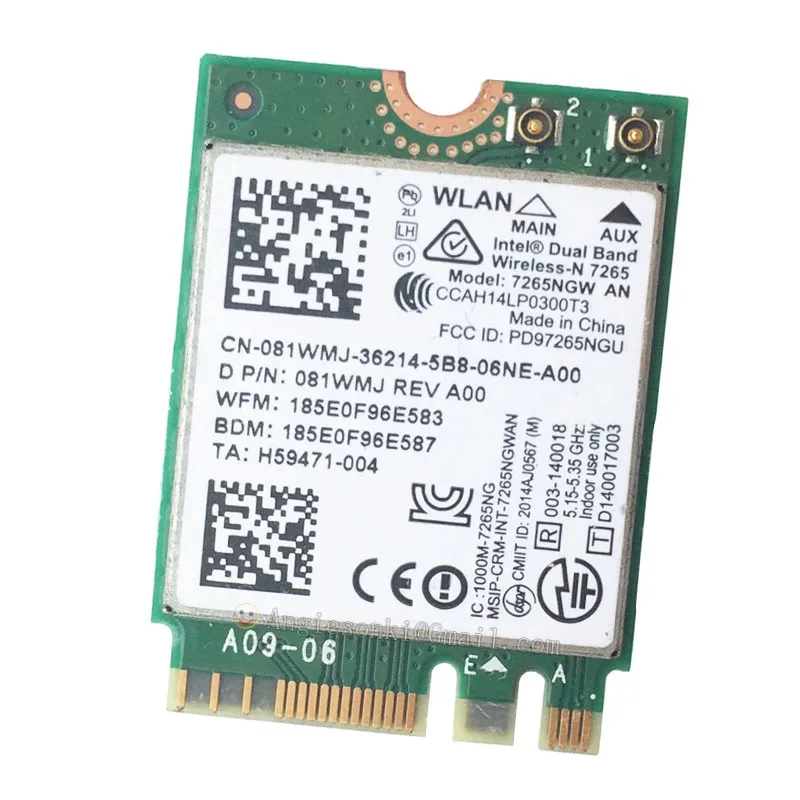 wireless card Card Mạng Không Dây Wifi Cho Intel 7265NGW Một NGFF 300Mbps Bluetooth 4.0 2 Băng Tần 2.4GHz/5GHz 802.11a/G/N lan card