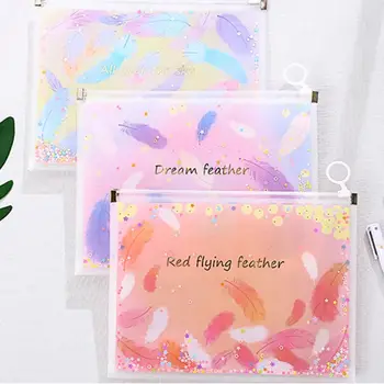 

Feather Quicksand Waterproof PVC File Bag Pencil Case Folder Envelopes Document Random Delivery