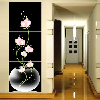 

Modular wall painting Vase with Flowers Canvas Material Porch Corridor Vertical Version Home Decoration (no frame)