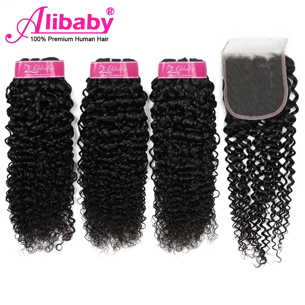 Alibaby Jerry волнистые человеческие волосы перуанские пучки волос с закрытием не Реми волосы для наращивания человеческие волосы пучки с