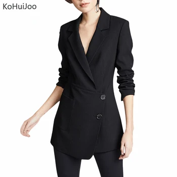 

KoHuJoo Fashion Blazers Femake Single Breasted Notched Collar Solid Irregular Blazer Jackets Women 2019 Fall Coats Black