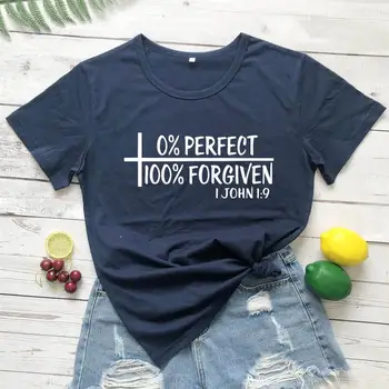 

0% perfect 100% forgiven Bible Verse Christian Symbols cross Forgiven t shirt women fashion slogan tee vintage graphic top M008