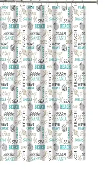 

Ocean Shells Theme Fabric Shower Curtain: Modern Decorative Typography and Pictorial Design