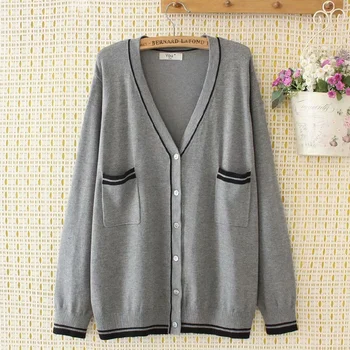 

Plus Size Women's Cardigan with Buttons Black Grey Striped Knitted Tops Casual Long Sleeved Outwear
