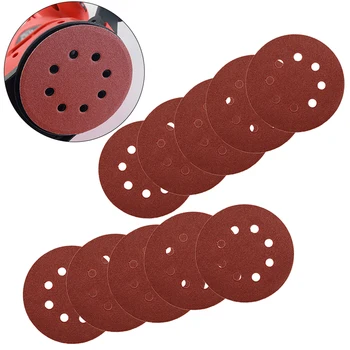 

10pcs Polisher Sanding Disc 5inches 125mm 8 Hole Hook Loop Round Sander Discs Wood Polishing Sandpaper