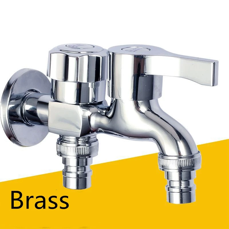 1pc Washing Machine Faucet Brass Tap Chrome Plated Double Water Outlet Garden Bathroom Bidet Fast on Faucets Hardware | Обустройство