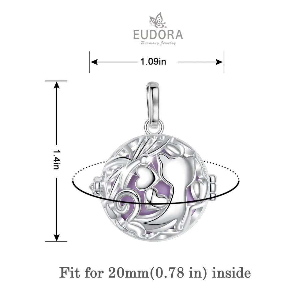 EUDORA 20 мм серебряная клетка лисы гармония шар музыкальная подвеска Ангел звонящий бола Ожерелье для ребенка беременность ювелирные изделия идея подарка K371N20