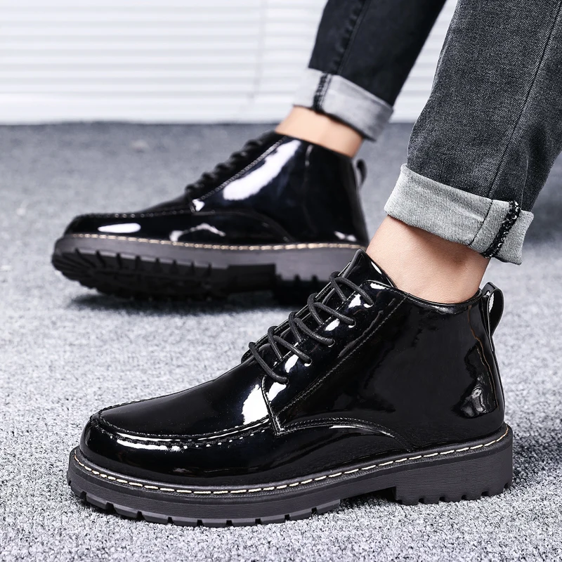 Botas de charol para hombre, botines góticos de estilo británico, Punk,  negras, Oxford, suela gruesa, Zapatos altos|Botas básicas| - AliExpress