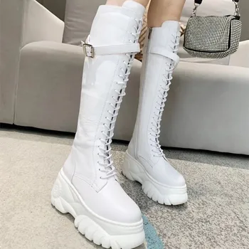 

Prova Perfetto 2020 Genuine Leather Solid Color Women's Winter Thigh High Boots Round Toe Zipper-Sid High Heels Vulcanized Shoes
