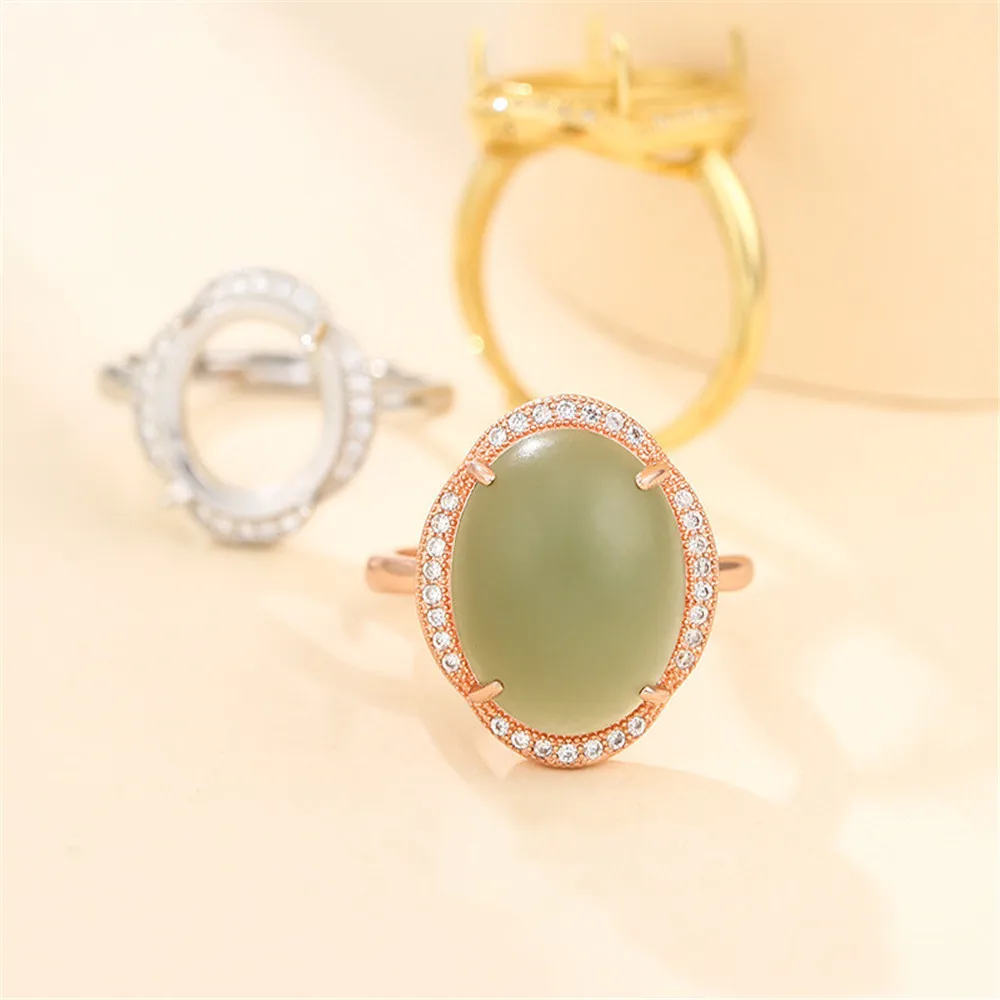 Ring Blank for 6x8mm/7x9mm/8x10mm/10x12mm/12x16mm/15x20mm Oval Cabochons Ring Setting Gold Plated 925 Silver Zircon Adjustable