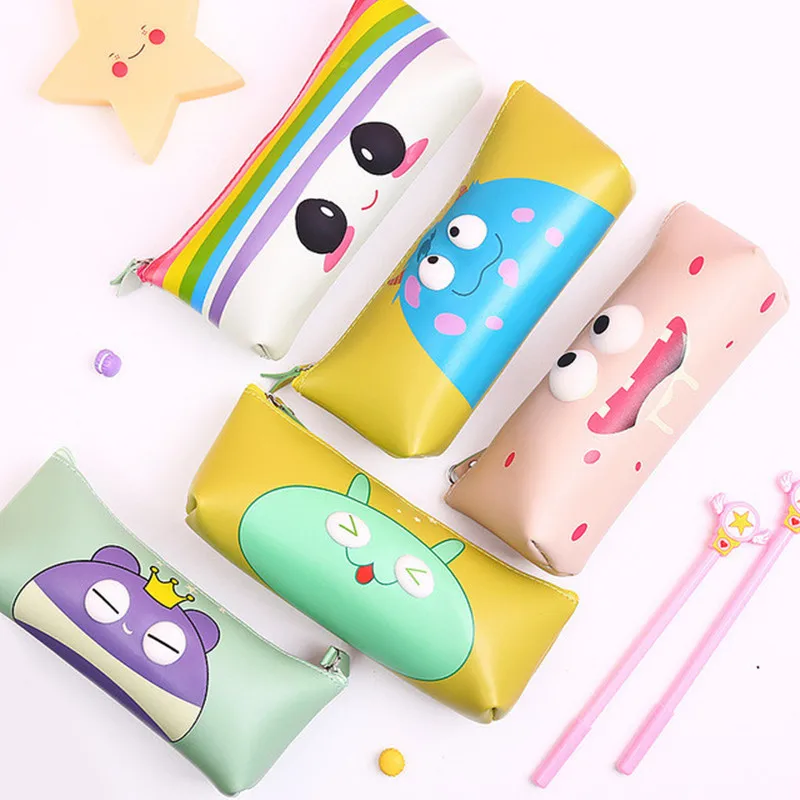 

1 Pcs Kawaii Pencil Case PU Leather Zipper Waterproof Pen Bag Estuches School Pencil Box Pencilcase School Supplies Stationery