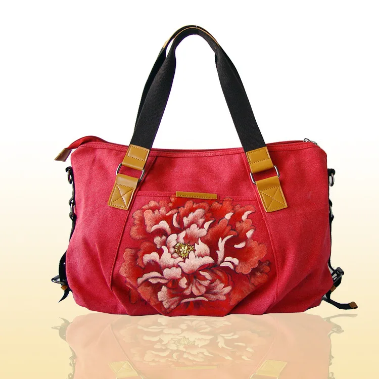

Ougger Medium Women Handbags Large Capacity Shoulder Casual Style Red Canvas Casual Tote with Ruffles for Outdoor