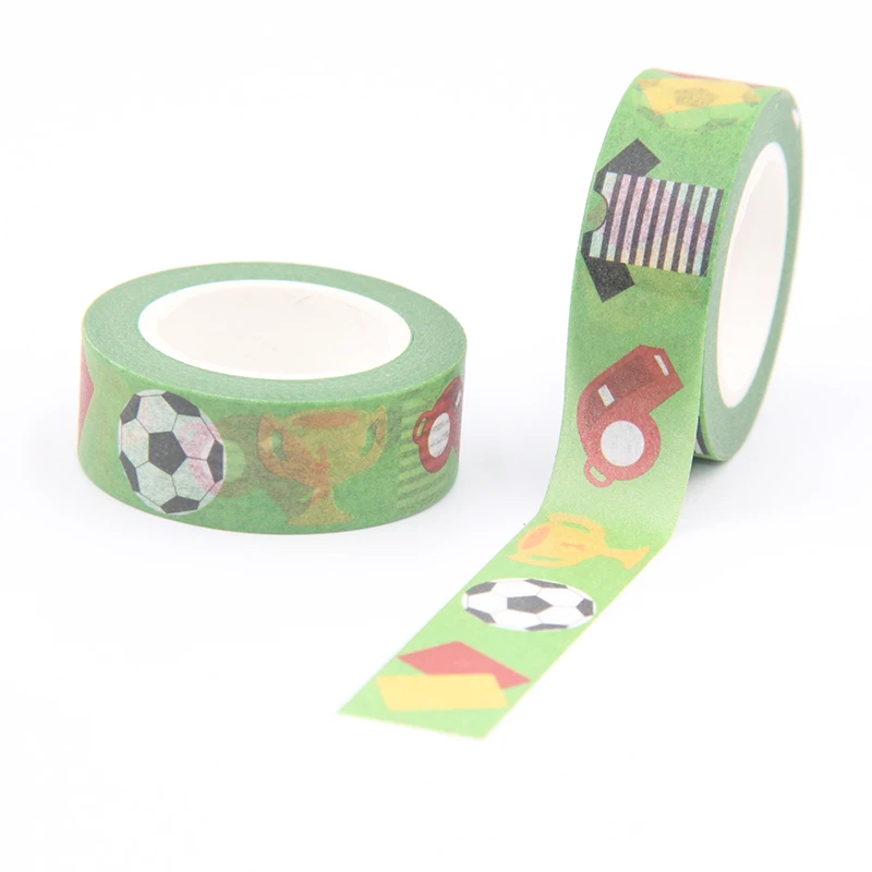 

New Arrival 1PC 15MM*10M Green Football Match Washi Tape Wide Sticky Adhesive Tape Scrapbooking Album DIY Decorative Paper Tape
