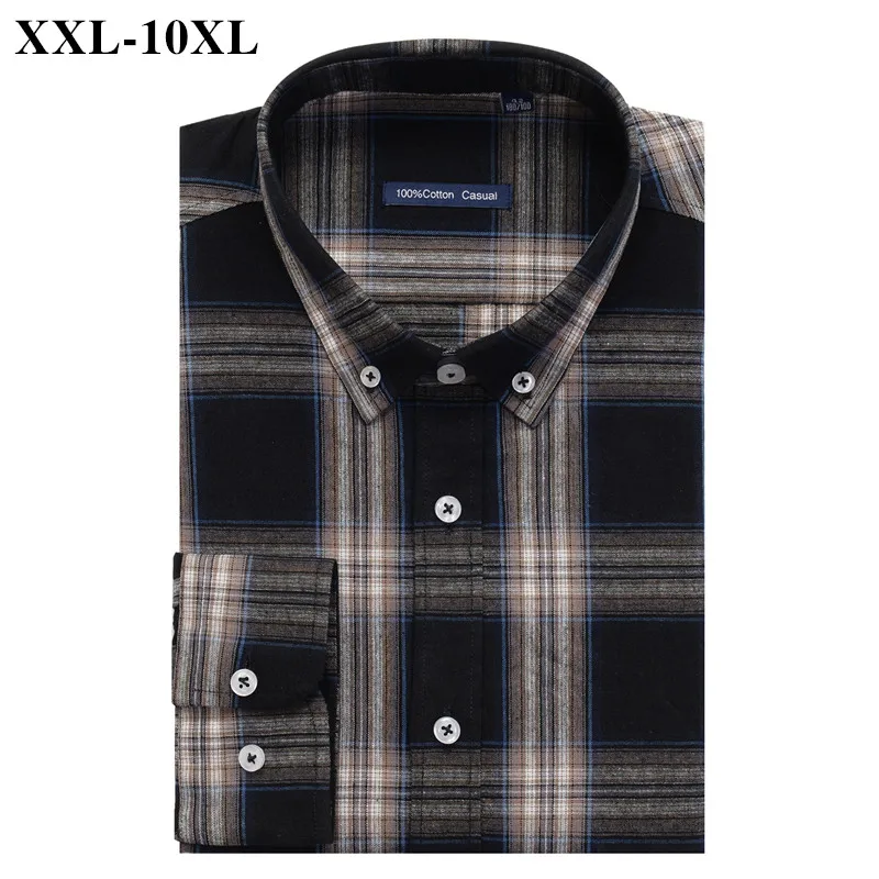 Мужская Повседневная рубашка в клетку размера плюс 5XL 6XL 7XL 8XL 9XL 10XL 100% хлопок 2019 |