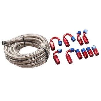 

AN6 Stainless Steel Tubing 6M Stainless Steel Braided Fuel Line Hose End Adapter Kit