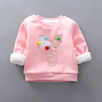 Pink Dear Осенне-зимние теплые толстовки с капюшоном Новые модные толстовки с длинными рукавами для детей от 0 до 4 лет детская зимняя теплая футболка для мальчиков и девочек - Цвет: Pink Dear