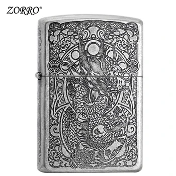 

Lighter Windproof Creativity Ancient Silver Panglong Retro Grinding Wheel Personality For Men