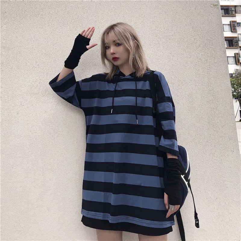 

Lychee Girls Harajuku Color Block Stripe Women Hooded T-Shirt Long Sleeve Autumn Women Hoodies T Shirt Loose Lady Pullovers