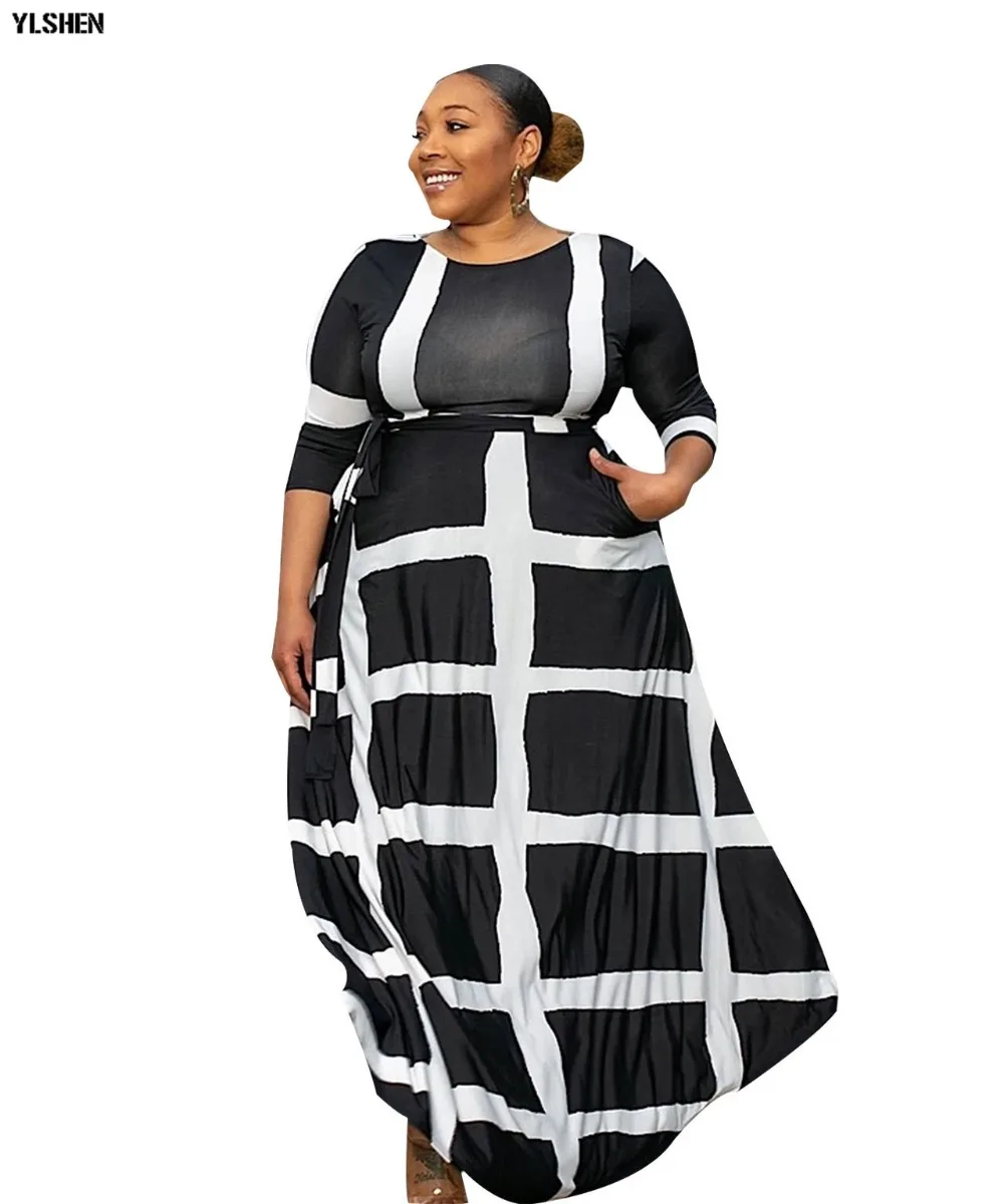 5XL African Dresses for Women Dashiki African Clothes Fashion Basin Riche Positioning Print Long Sleeve Black White Africa Dress 09