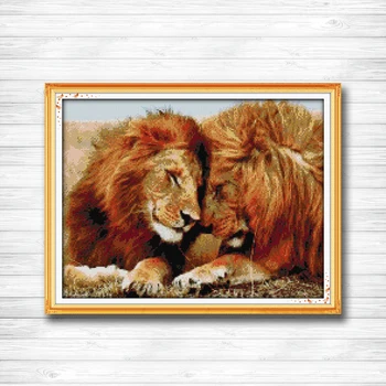

Accompanying lion mascot animal DIY Painting Counted Printed on canvas DMC 14CT 11CT Cross Stitch Needlework Kits Embroidery Set