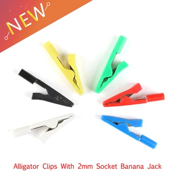 

6 Pieces Crocodile Alligator Clips With 2mm Socket Banana Jack Test Clamp Wire Clip terminal