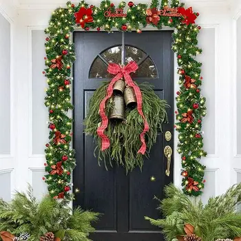 

270CM Artificial Christmas Fir Garland With LED Lights Fake Flowers Rattan Christmas Decoration For Home Door Exterior Supplies