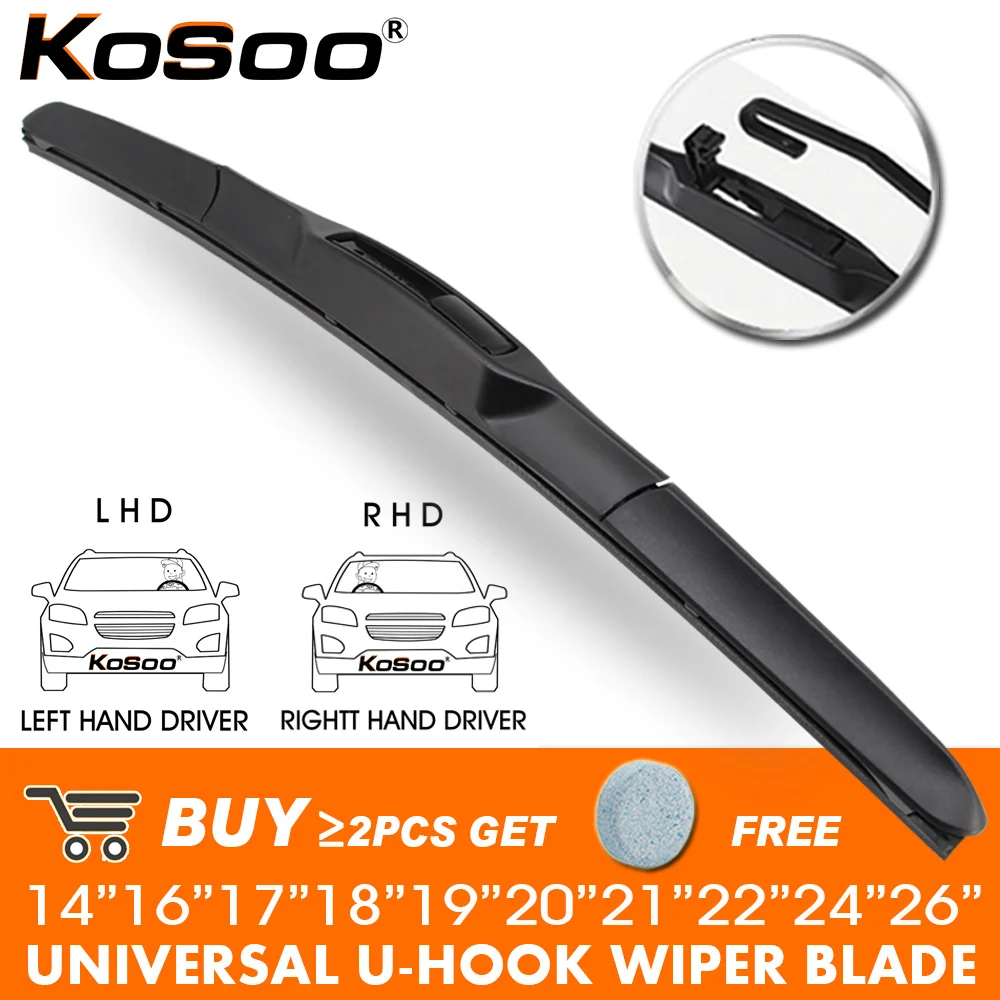 KOSOO Wiper Blade Universal U J Hook 14"16"17"18"19"20"21"22"24"26" Windscreen Windshield Rubber LHD/RHD Hybrid Car Accessories|Windscreen Wipers| - AliExpress