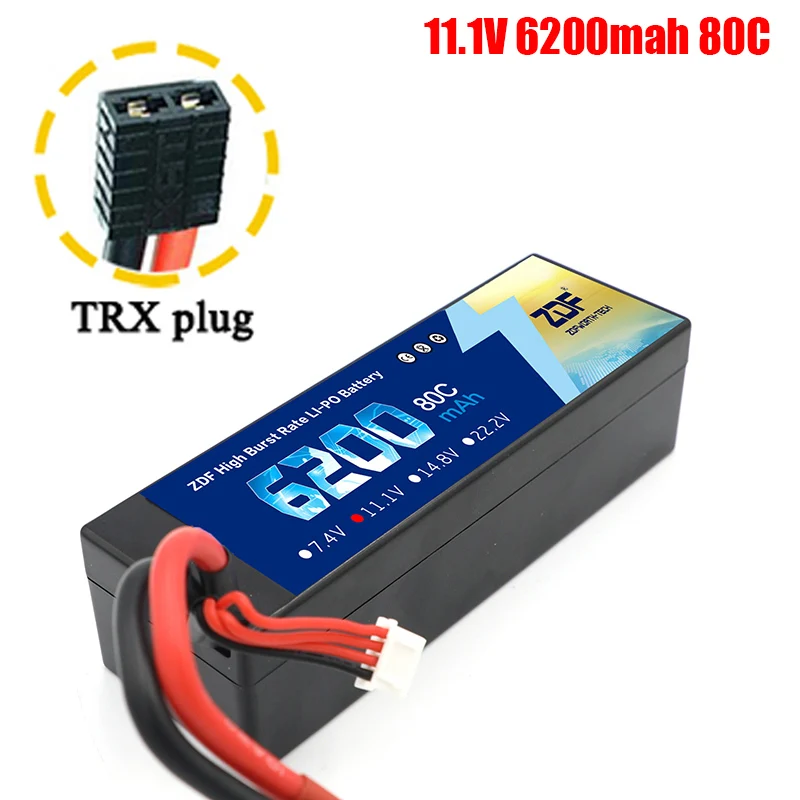 ZDF Lipo Аккумулятор 7,4 V 11,1 V 14,8 V 5200mah 6200mah Hardcase 2S 3S 4S 80C 160C 1/10 1/8 весы для Traxxas Slash 4x4 RC автомобилей лодки - Color: 3S6200mah TRX plug