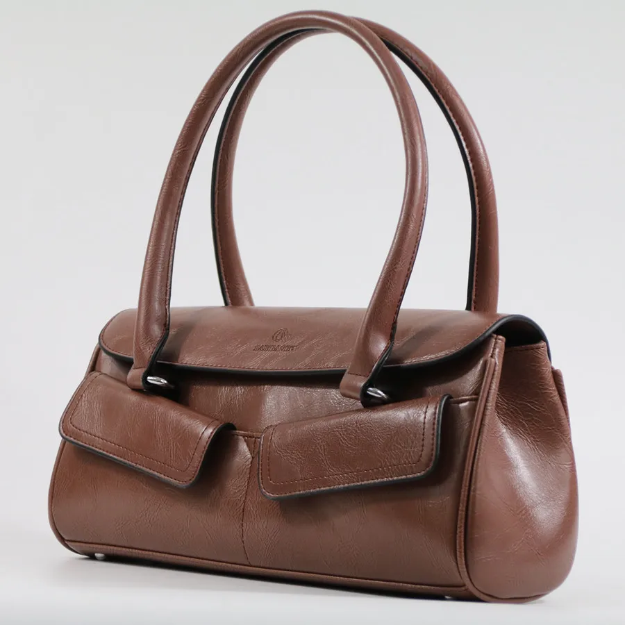 Женская кожаная сумка \ сумочка модная Ретро дизайнерская сумка с двойным карманом новая женская сумка через плечо OL Сумка-тоут~ Гарантированное качество