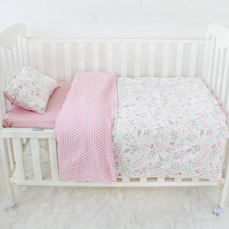 Pink forest 3pcs Набор из 3 предметов, чистый хлопок, Комплект постельного белья для детей, рисунок слона, детское постельное белье для девочек, включая пододеяльник, наволочка, плоский лист - Цвет: Pink forest 3pcs