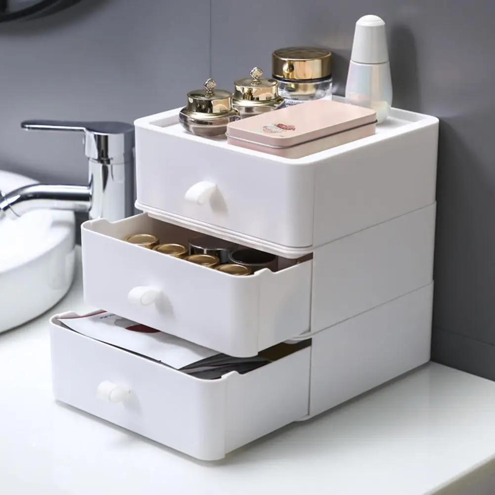 White Desktop Cosmetic Storage Box with 4 Drawer Units Container