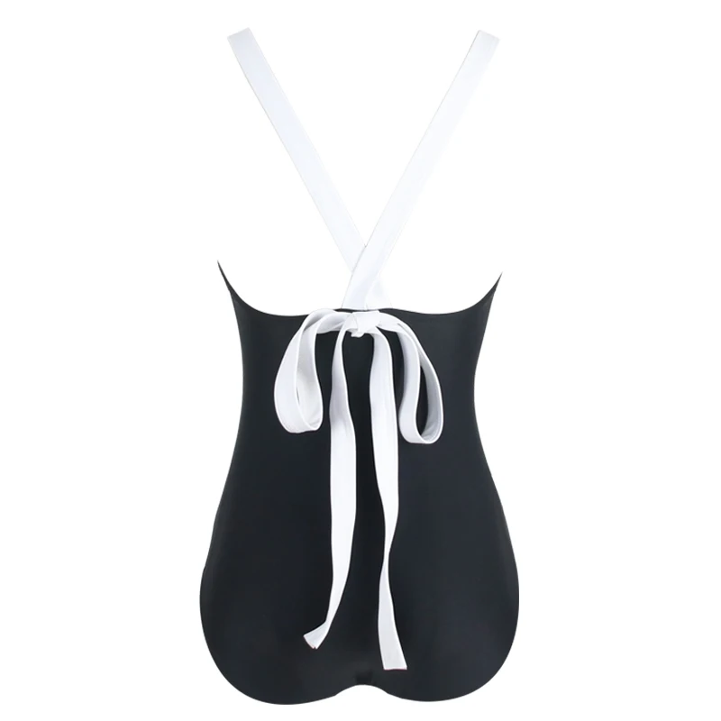 Женский слитный купальник в Корейском стиле пикантный черный нейлоновый со