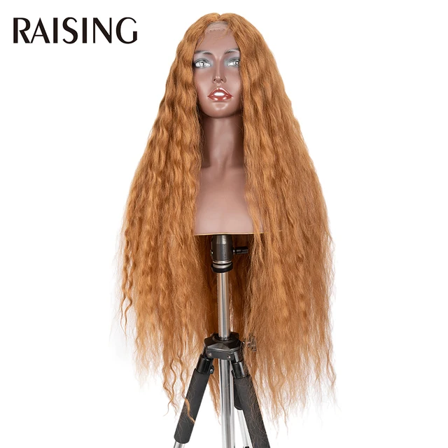 Raising Wholesale Deep Wave Lace Wig Synthetic Curly Hair Scalp Wigs For Black Women Ombre Cheap Long Hair Wigs Pre-plucked 40in C27E